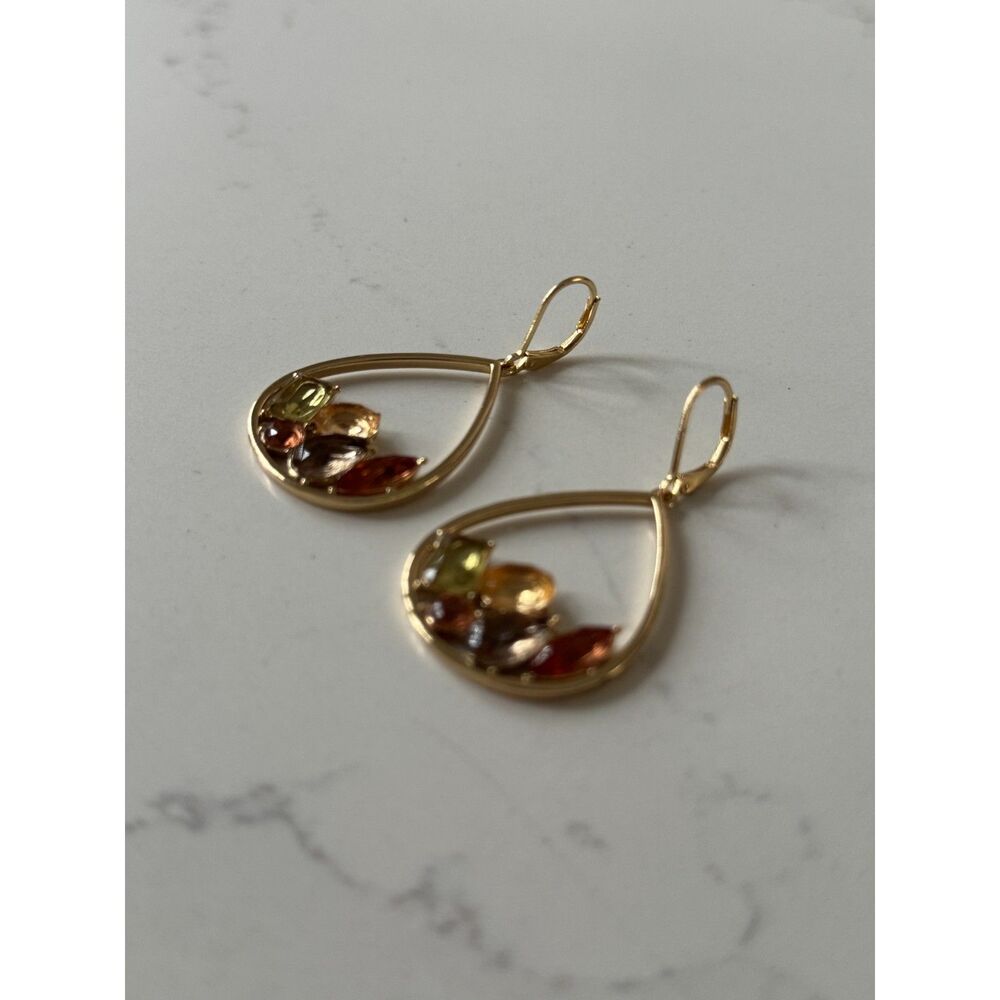 2 Anne Klein Gold-Tone Dangle Earrings – Teardrop Gem Cluster & Lavender Glass - Picture 5 of 14
